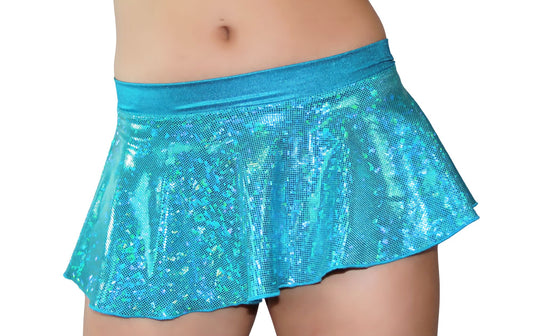 Sassy Turquoise Holographic Extreme Ruffle Mini Skirt           
