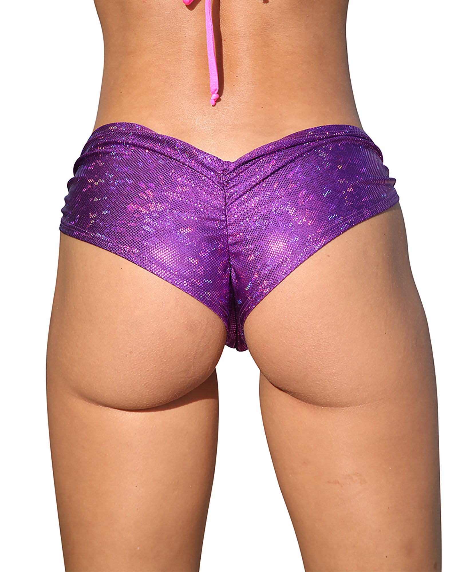 Purple Cheeky Booty Shorts Holographic Rave Wear