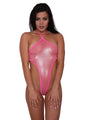 Sheer Metallic Pink Mesh Monokini - Sheer Clothing