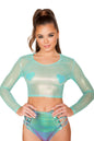 Metallic Aqua Sheer Rave Wear Crop Top