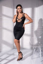 Black Eye Catching Mini Dress With Plunging Neckline 