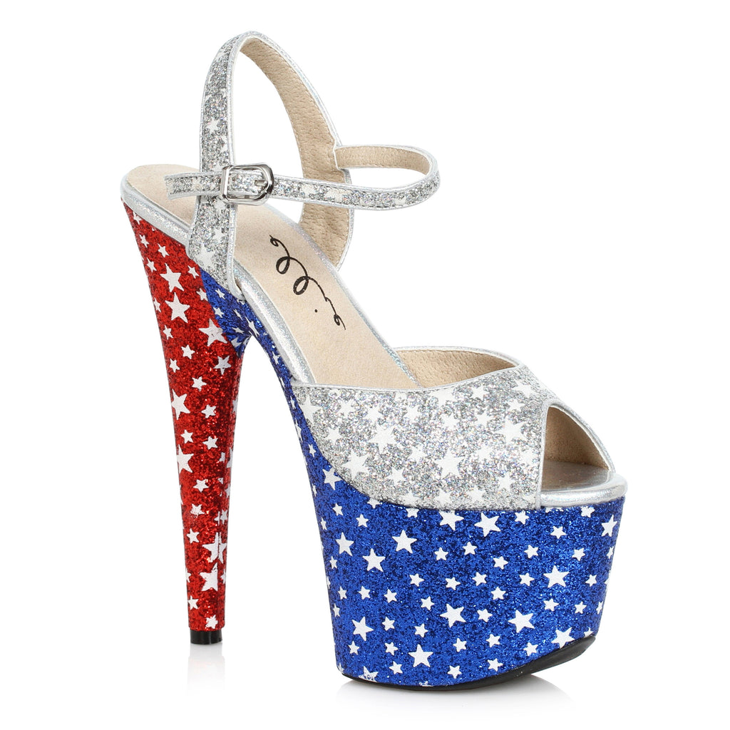Red-White-Blue Ankle Strap Sandal 7 Inch Stiletto Heels Stripper Shoes