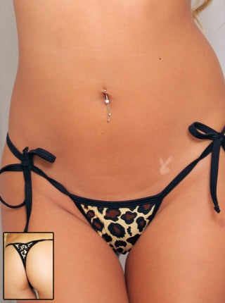 Leopard Print Mini Scruch Tie Side Thong Bottom