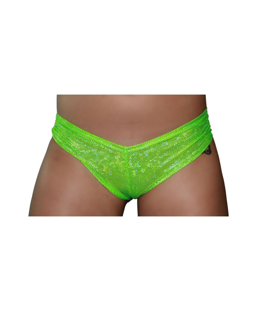 Lime Green Cheeky Booty Shorts Holographic Rave Wear