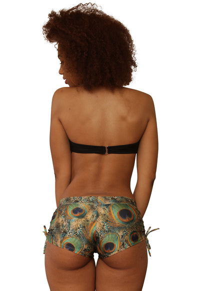 Cheeky Green Peacock Print Tie Side Shorts- Sassy Assy