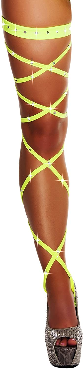 Neon Yellow 100 Inch Garter Leg Strap-Rhinestone
