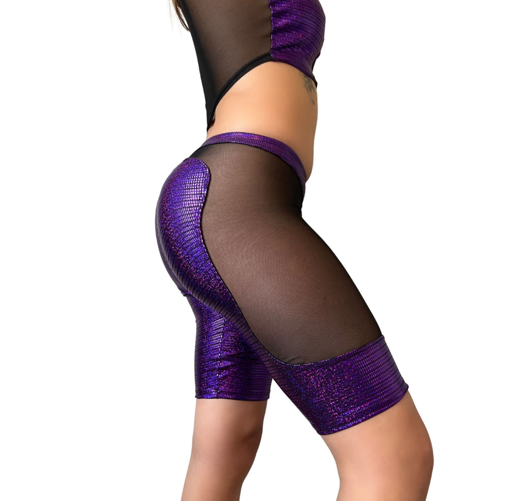 Holographic Rave Capri Style Pants Set. Features sexy above the knee low rise pants 