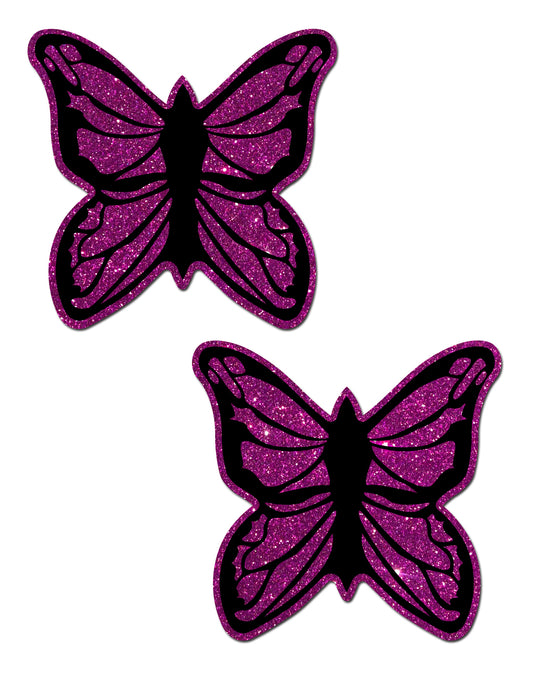 Glitter Fuschia & Black Butterfly Nipple Pasties Stripper Wear