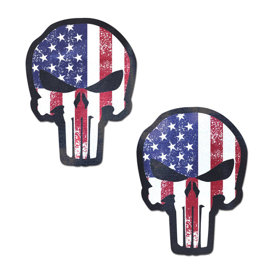 Patriotic Stars & Stripes Punisher Skull Nipple Pasties