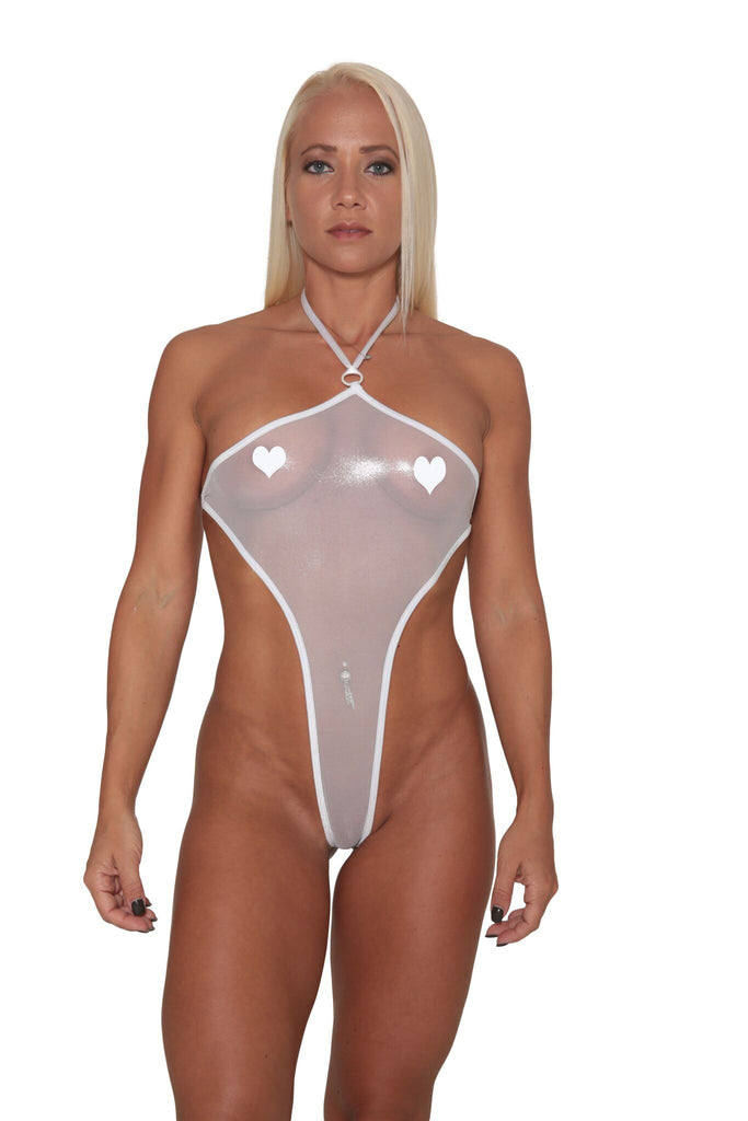 White Metallic Sheer Mesh Exotic Sling Shot-Stripper Clothes